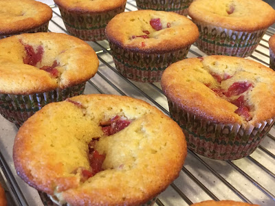 rhubarb-filled GF muffins