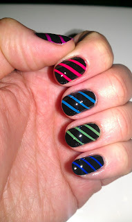 Neon and Black Striped Manicure