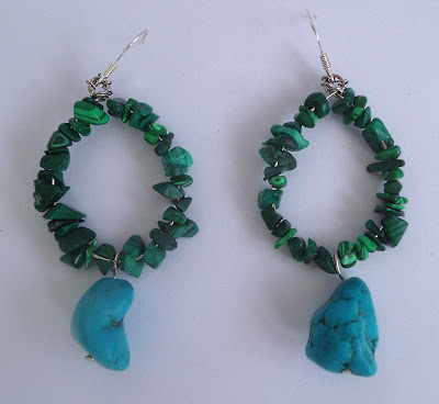 handmade malachite and turquoise hoop earrings