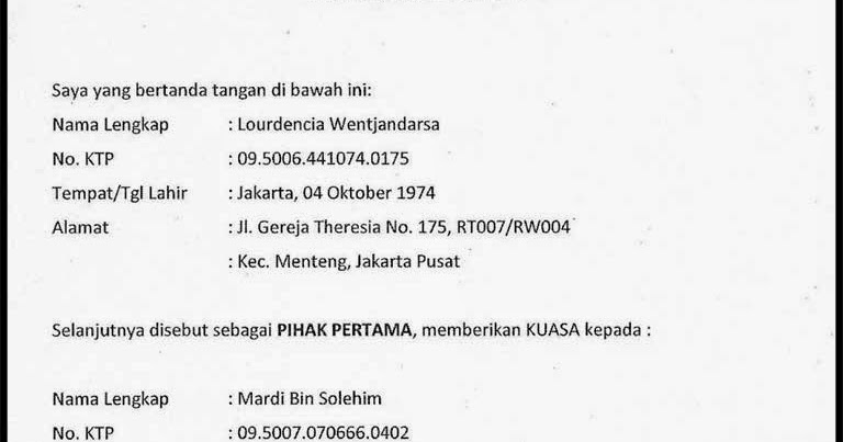 Sistematika dan Contoh Surat Kuasa Yang Baik  Holikul 