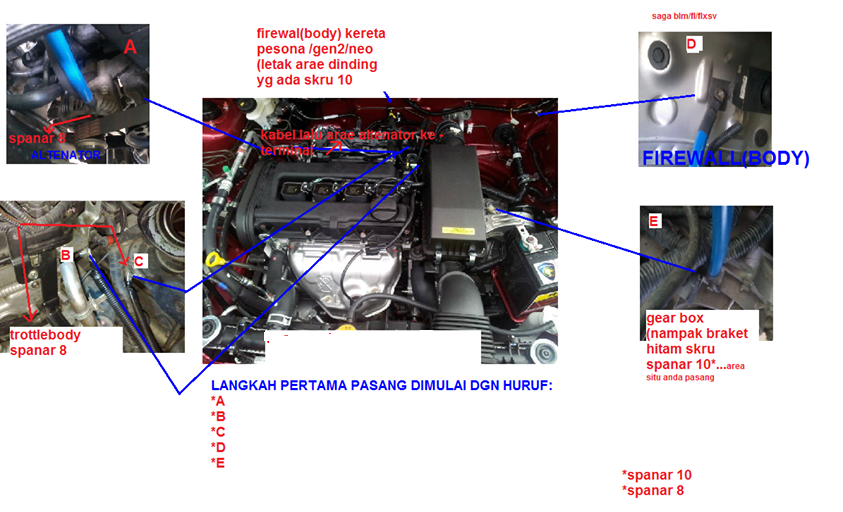 Proton: cara pasang cable grounding pada enjin [versi foto]