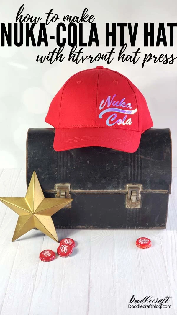 Everything you need to know, have and do to make the perfect Fallout themed Nuka-Cola Heat Transfer Vinyl Hat using the HTVRONT Hat Heat Press.   The possibilities are endless as you take boring hats and upcycle them into creative, fun and imaginative piece of wearable art!