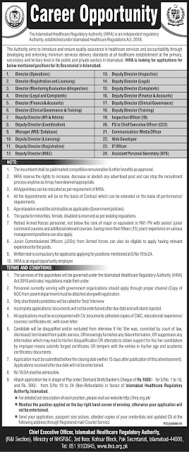 Government Jobs Of Manager Deputy Director Director IT Officer Assistant Secretary Chief executive Officer Inspector Web Developer Media Officer In Islamabad Healthcare Regulatory Authority IHRA June 2020.