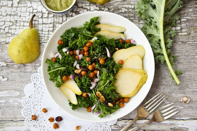 Kale Salad With Avocado Dressing and Fresh Pears (Recipe)