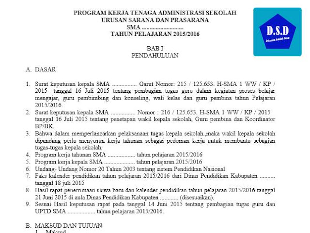 contoh program kerja tenaga administrasi sma urusan sarana prasarana