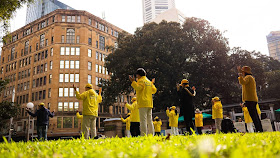Falun Gong practitioners are a familiar sight in many cities across the world, calmly practicing their exercises in parks. Many say the spiritual movement's practices lead to improved health and healing.