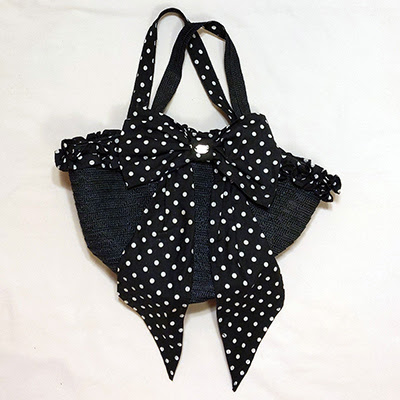 MILK Polka Dot Straw Bucket Bag Black x White