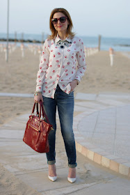 Sheinside long sleeved lips print shirt, Fabi pumps, Fashion and Cookies