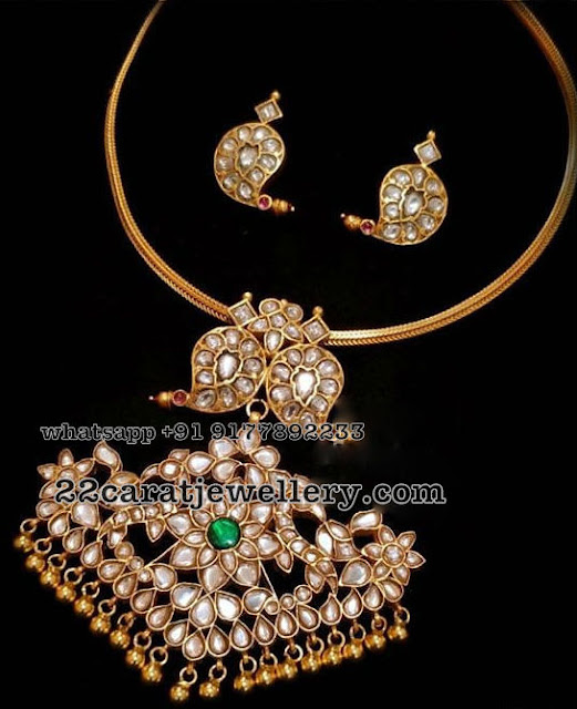 Simple Silver Choker Kundan Pendant