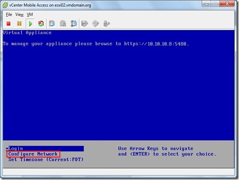 vCMA Configure Network