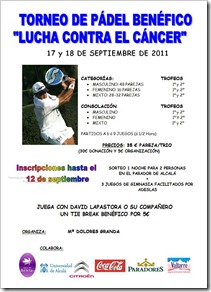 Juega el II Torneo Pádel “Lucha contra el cáncer” en la UAH 17-18 septiembre de 2011.