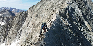 Capitol Peak's Knife Edge on the Northeast Ridge route on this dangerous 14er