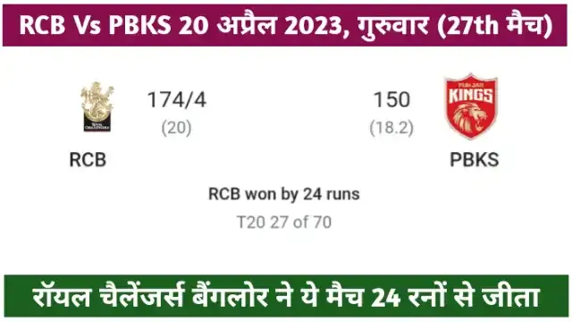 Punjab vs bangalore match kaun jita ipl 2023