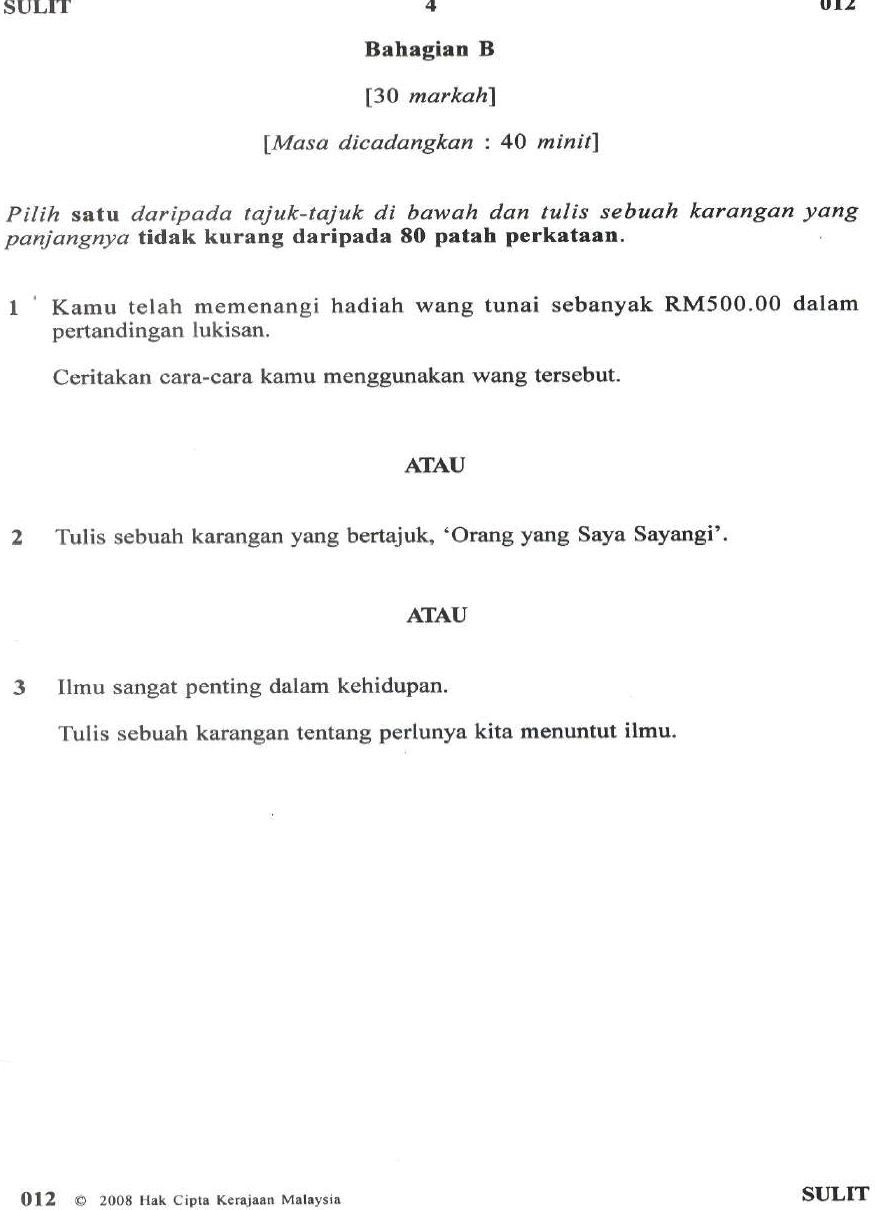 Bm24u: FORMAT PENTAKSIRAN BAHASA MELAYU PENULISAN UPSR