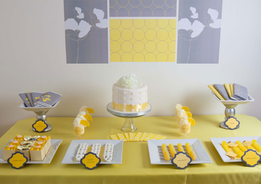 Yellow & Gray Dessert Table