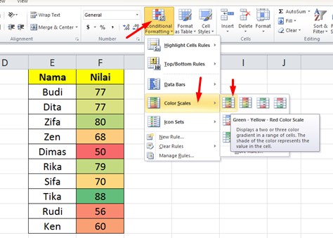 Cara Mewarnai Tabel Menggunakan Color Scales