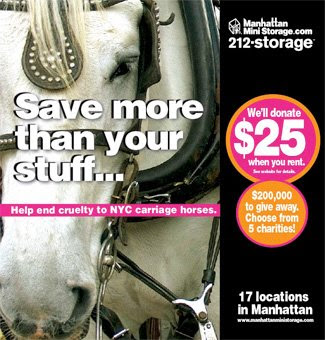 2008 Manhattan mini-storage ads; will give $25 to one of five charities, including one regarding NYC carraige horses