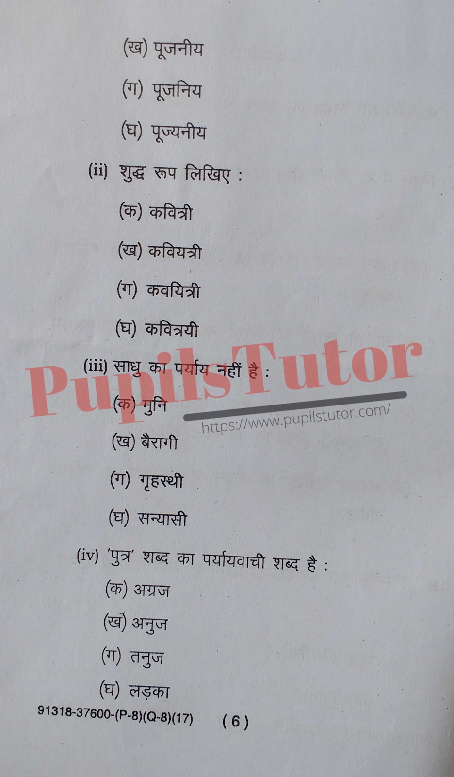 MDU DDE (Maharshi Dayanand University - Directorate of Distance Education, Rohtak Haryana)  (B.A. 1st Year) Hindi (Compulsory) Question Paper Of April, 2017 Exam PDF Download Free (Page 6)
