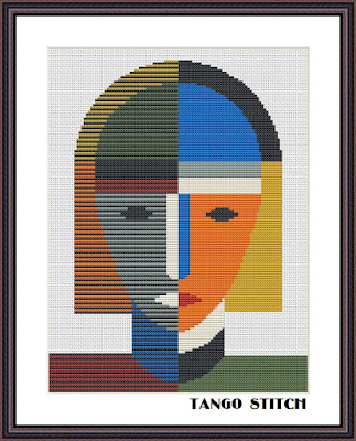 Abstract geometric woman portrait cross stitch pattern - Tango Stitch