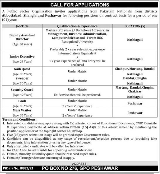 Latest Public Sector Organization Management Posts Abbottabad 2022