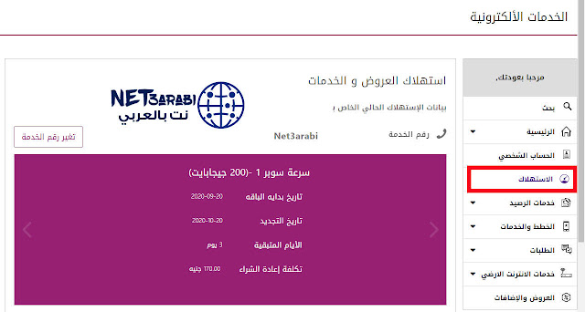 طريقة معرفة الباقي من باقة النت Tedata وحساب الجيجا المتبقية