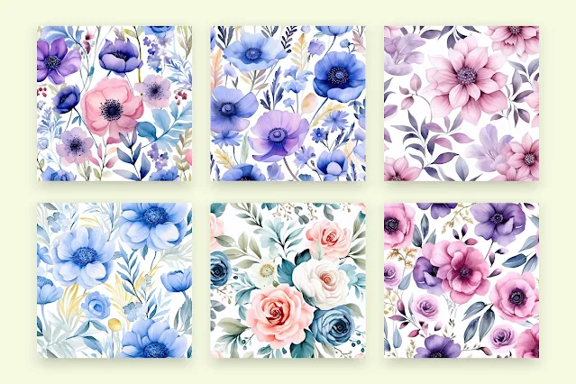 Colorful seamless floral pattern bundle free download