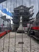 Davy statue outside Market Building, with scaffolding