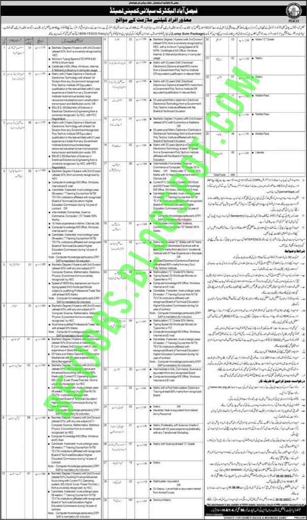 FESCO Faisalabad Electric Supply Company Has announced latest govt jobs for 2023 last date 20 February 2023 full information in mentioned here.