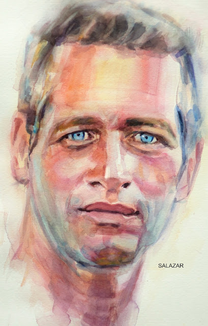 Retrato de Paul Newman con acuarelas