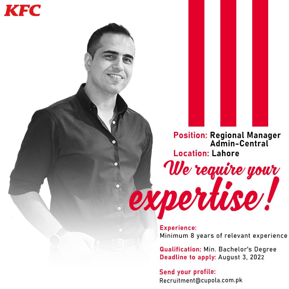 KFC Pakistan Jobs For Regional Manager Admin-Central