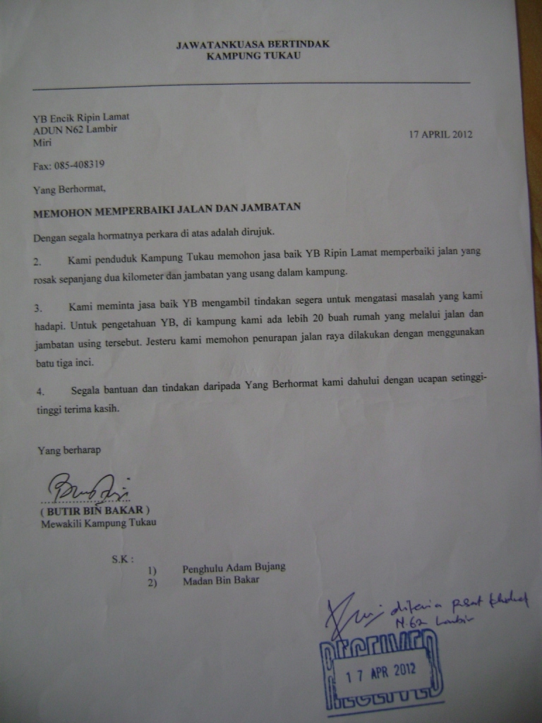 Surat Rasmi Permohonan Membaiki Jalan - Rasmi B