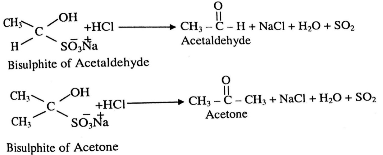 bisulphites further react with mineral acid or alkali, we get original aldehyde & ketone