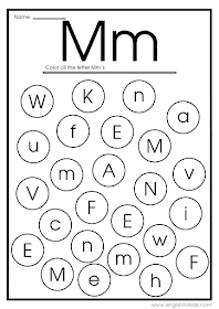 Find letter m worksheet -- printable ESL materials to teach English alphabet