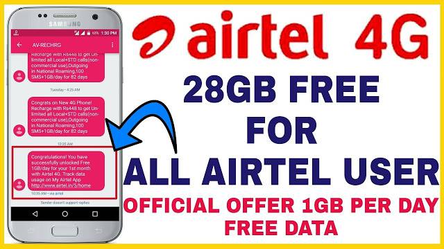 Airtel Get Free 10GB 4G Data By Dialing The Number