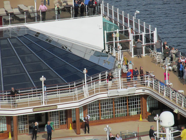 A bird's-eye view of Cunard's MS Queen Elizabeth departing Bergen, Norway; Cruise ships from above