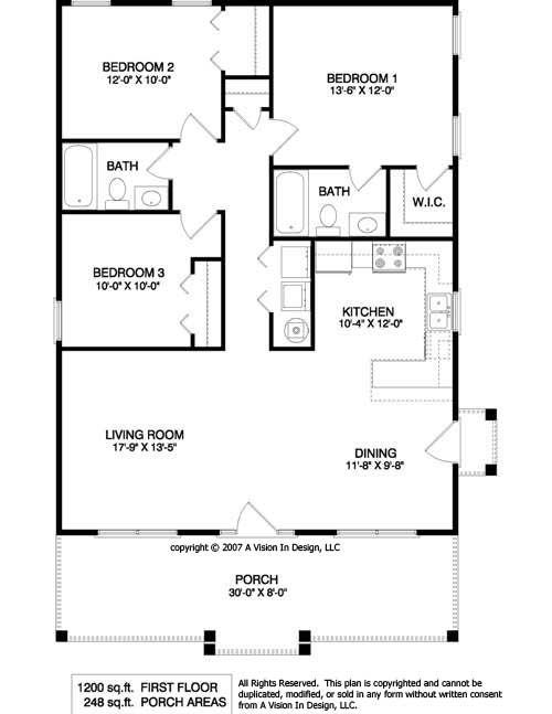 Small Houses Floor Plans for 1200 Square Foot