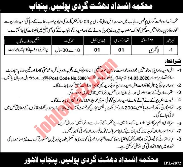 Anti corruption jobs 2020 punjab, anti corruption inspector jobs