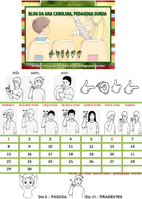 Calendário em Libras - mês abril