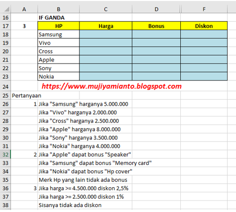 soal excel fungsi if