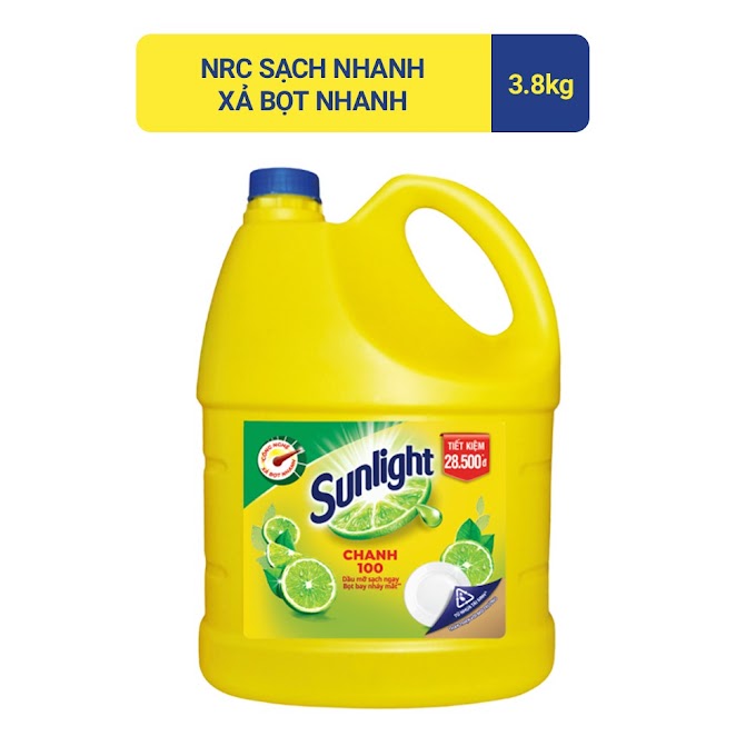 Nước rửa chén Sunlight Chanh mới sạch nhanh xả bọt nhanh chai 3.8kg