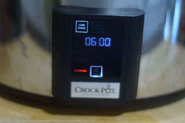 The slow cooker set to low for six hours. 