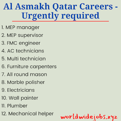 Al Asmakh Qatar Careers - Urgently required