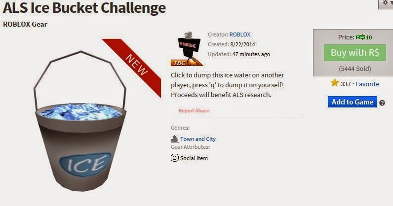 Unofficial Roblox Als Ice Bucket Challenge On Roblox - roblox bucket gear id