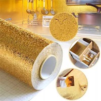 Multipurpose Golden Aluminum Foil Sticker Oil Proof Waterproof Paper Kitchen Backsplash Wallpaper Stove Cabinet Liner