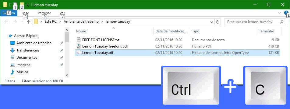 Selecionar e copiar tipos de letra para instalar no computador