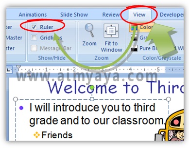 Ruler atau penggaris diperlukan untuk untuk pengaturan tesks di powerpoint Cara Menampilkan Ruler di Powerpoint