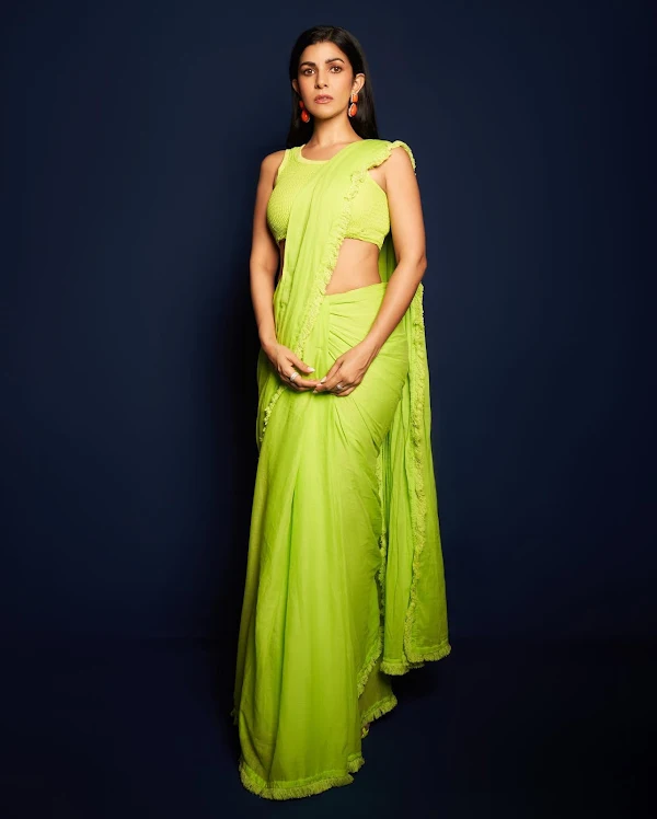 nimrat kaur neon green saree bollywood actress