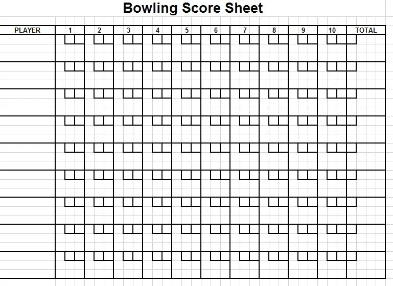 Simple Printable bowling score sheet with pins