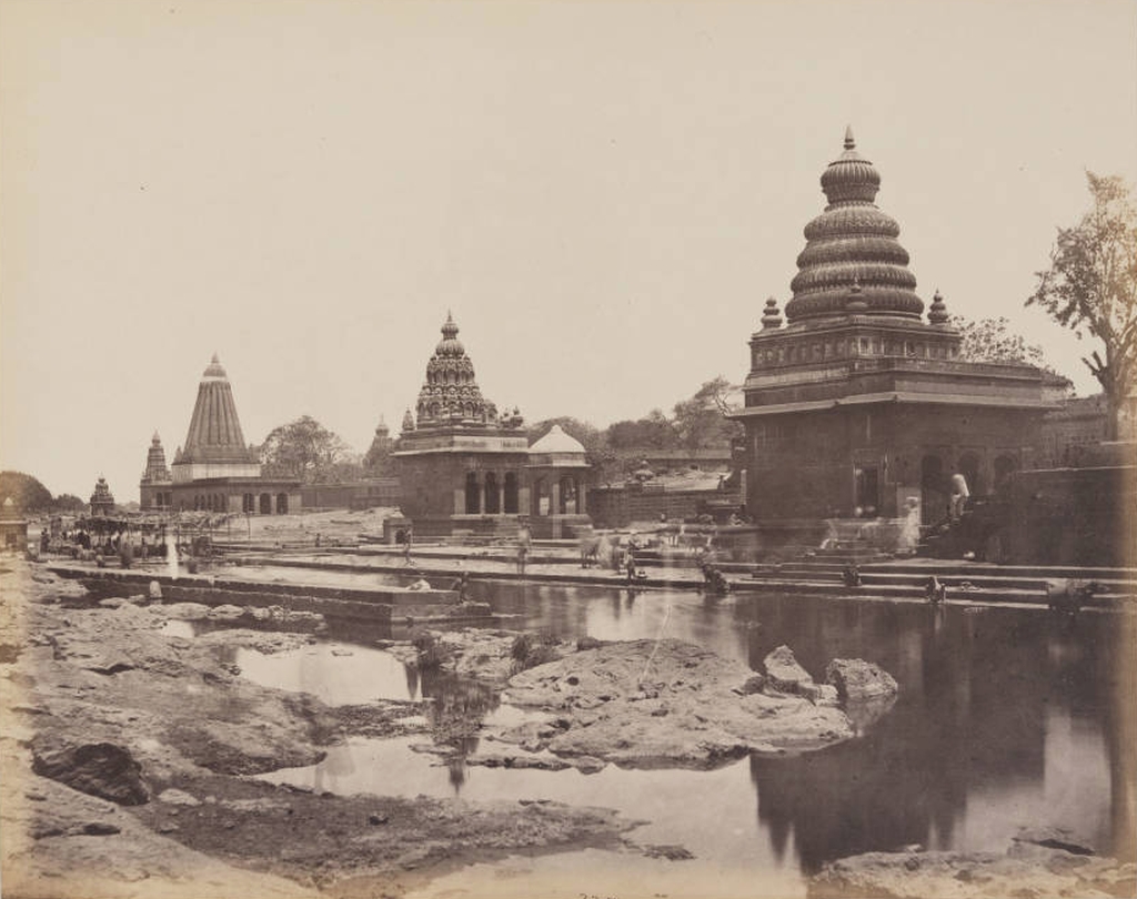 Dholya Ganapati Mandir or Dakshin Kashi (Hindu Temple), Wai (Banks of River Krishna), Satara, Maharashtra, India | Rare & Old Vintage Photos (1855)