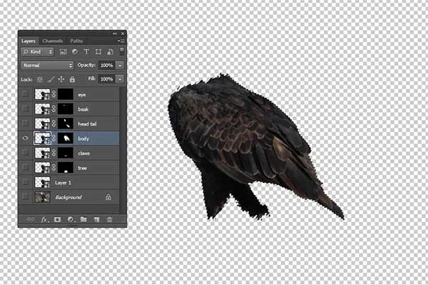 Select Each Part of the Bird, then add a Layer Mask.